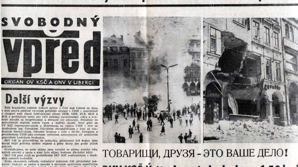"Svobodný Vpřed" - titulní strana 22. 8. 1968