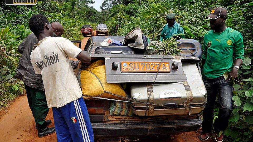 V pořadí čtvrté auto, které dnes jede z východu směrem na Djoum (potažmo Sangmelimu a Yaoundé). Rodina s dítětem a tomu na první pohled odpovídá i náklad.
