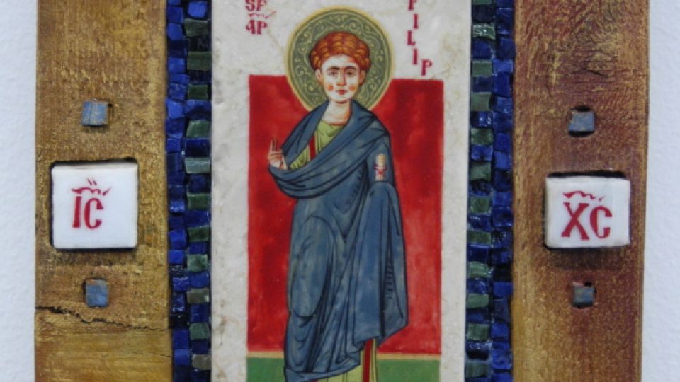 Sorin Efros: Svatý Filip (Ikona na dřevě s mramorovými interziemi)