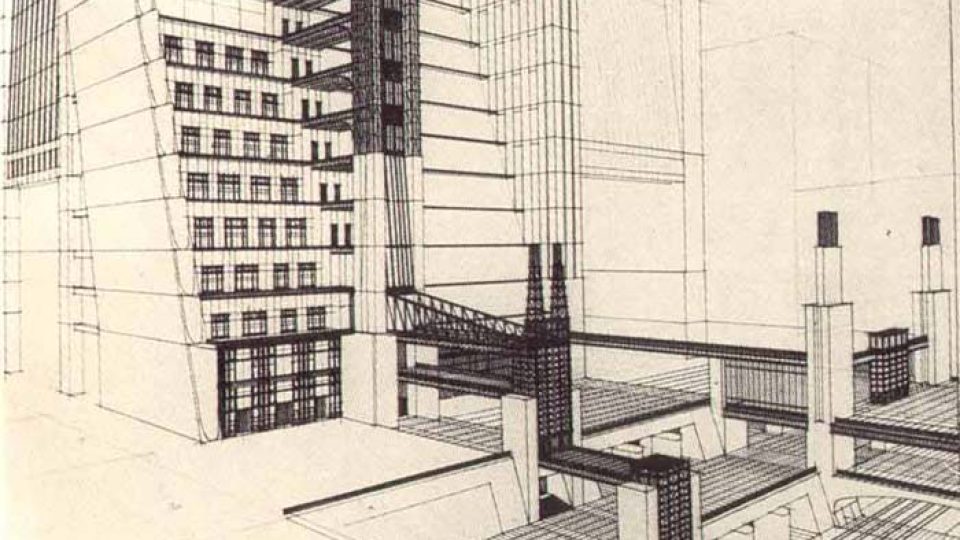 Kresba architektonického návrhu budovy (1914)