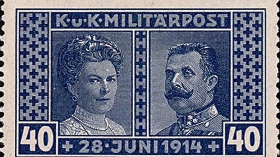 Poštovní známka vydaná na památku Františka Ferdinanda a jeho ženy Žofie (1917)