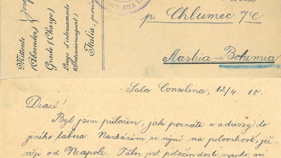 Dopis od Josefa Kožíška z italské fronty (1918)