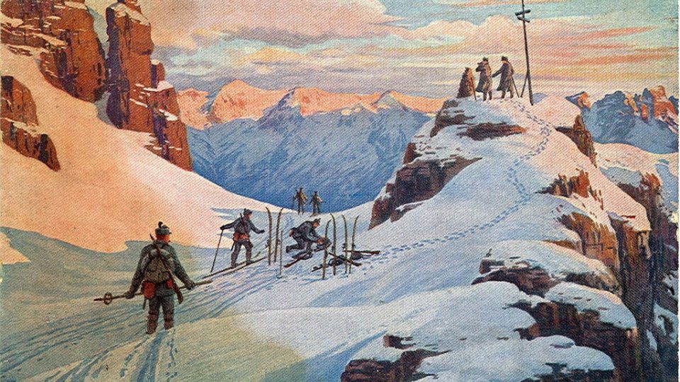 Italská historická pohlednice z roku 1916 "Boj za Tyroly - nový den"